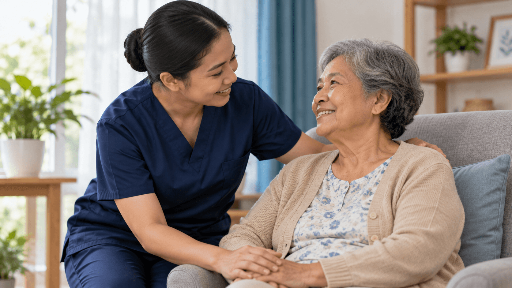 Illustrative course image: A caregiver supporting an older adult at home